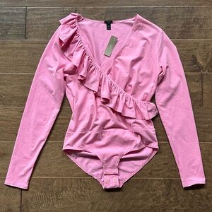 J. Crew Pink Ruffle Neck Bodysuit Style H3685